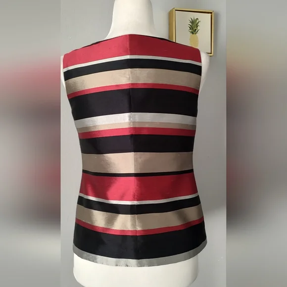 Talbots Top Shauntug Silk Shell  Stripes Zipper On  Side Sleeveless Casual 4P - Picture 4 of 6
